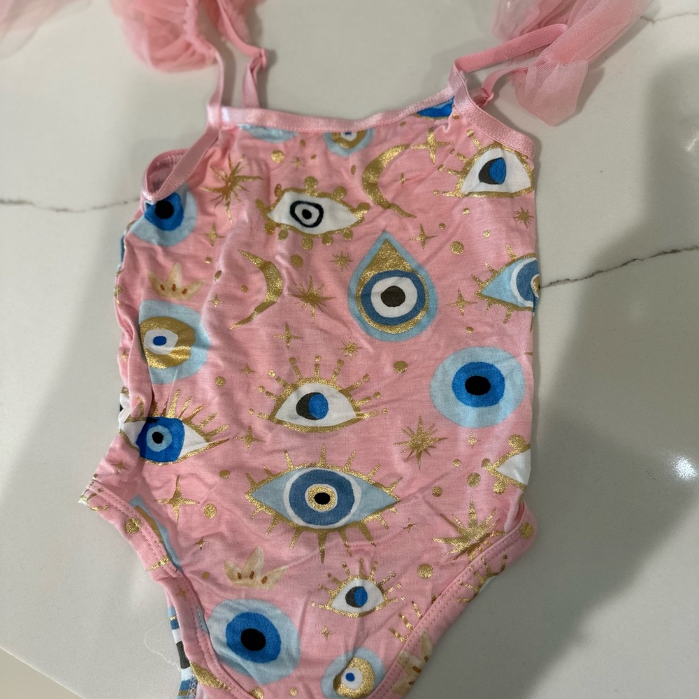 Posh Peanut Pink Bodysuit with Blue and Gold Eye Pattern